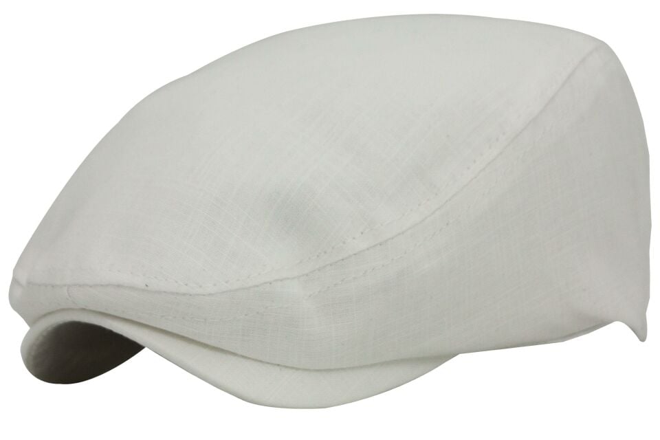 Beyaz Kasket Pamuklu London Flat Cap Şapka