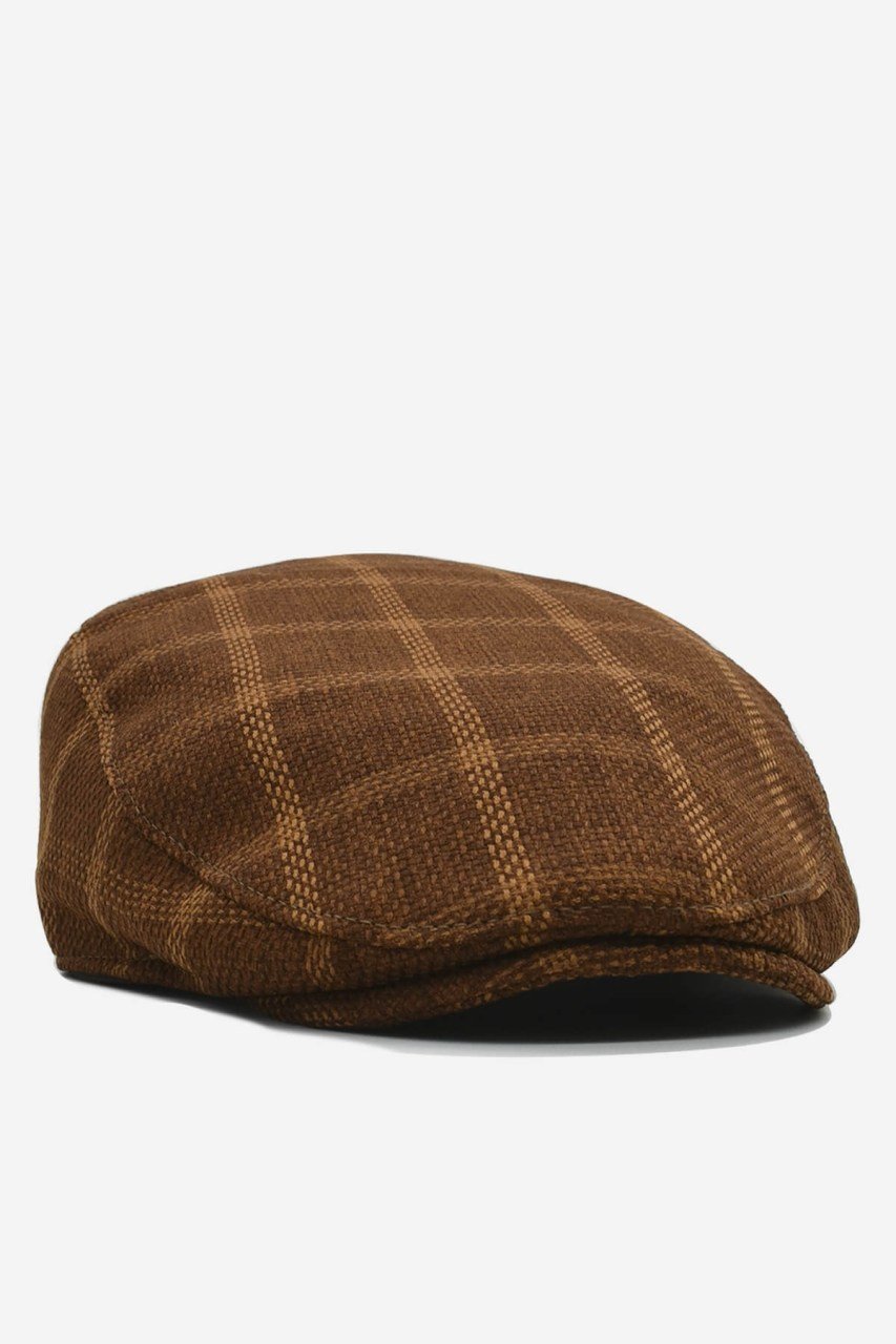 Erkek Ekoseli Keten Kasket Yazlık Şapka - Kiremit
