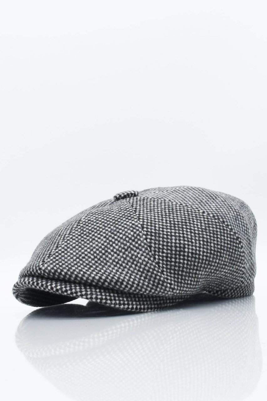 Erkek İngiliz Premium Newsboy Dokulu Kasket-Siyah Beyaz