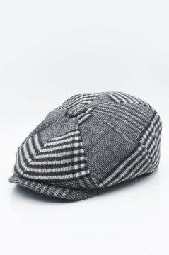 Erkek İngiliz Premium Newsboy Ekose Kasket-Gri Siyah
