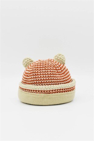 Bebek Örme Atkı Bere Eldiven Seti - Kiremit 1-4 Yaş