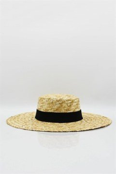Siyah Şeritli Geniş Kenar Gondol Hasır Şapka