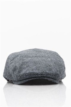 Erkek Kasket Balıksırtı Flat Cap Termal Yün Şapka-Füme