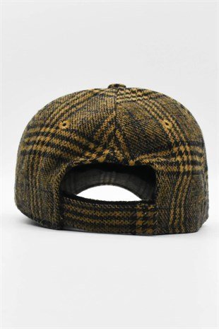 Erkek Yün Ekoseli Kep Şapka-Hardal