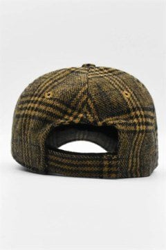 Erkek Yün Ekoseli Kep Şapka-Hardal