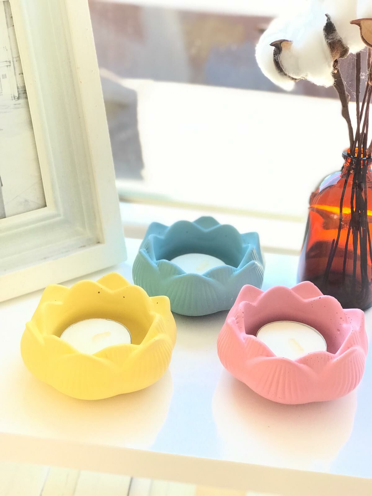 Dekoratif Mumluk 3'lü Set  Hediyelik Lotus Çiçeği