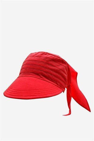 Kadın Safari Şapka Bağlamalı Eşarp Siperli Bandana Plaj Şapkası Kırmızı