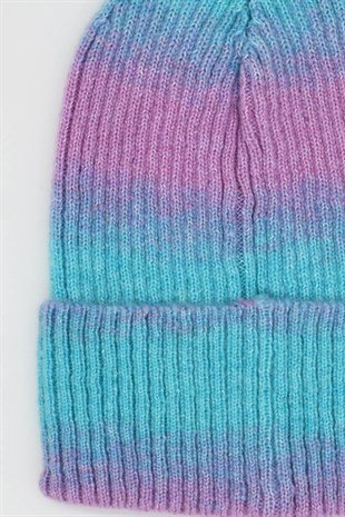 Kadın Pembe-Mavi Space Batikli Triko Bere