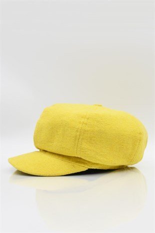 Sarı Bayan Şapka Kadın Kasket Yün Flat Cap