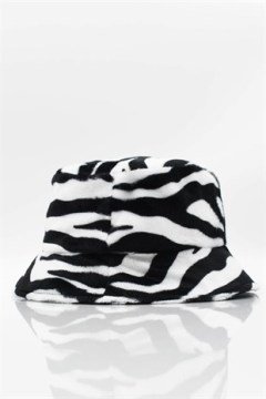Kadın Zebra Desenli Yumuşak Bucket Şapka Siyah-Beyaz