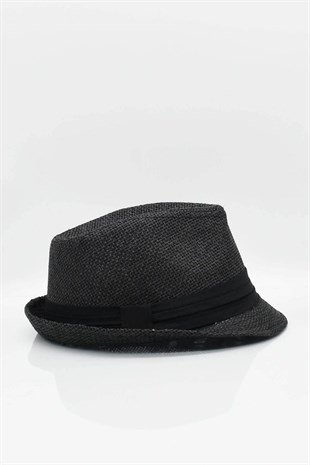 Kadın Hasır Fedora Şapka - Siyah