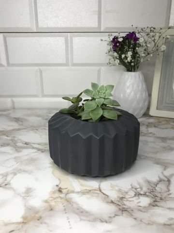 Geometrik Saksı Veya Mumluk Antrasit Hediyelik Saksılık Antrasit