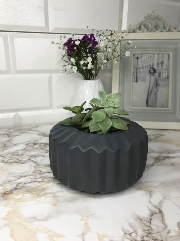 Geometrik Saksı Veya Mumluk Antrasit Hediyelik Saksılık Antrasit