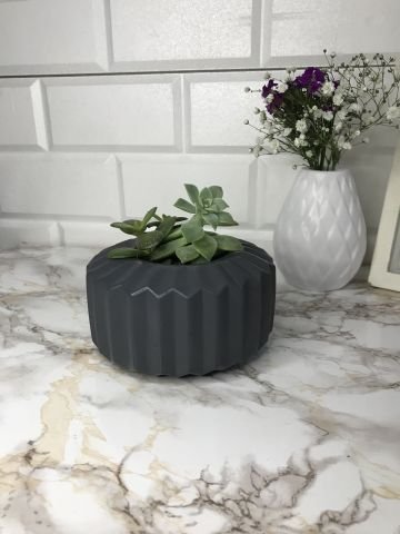 Geometrik Saksı Veya Mumluk Antrasit Hediyelik Saksılık Antrasit
