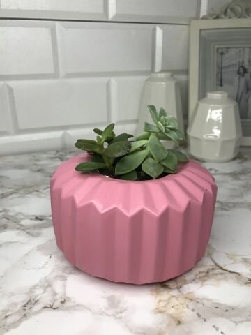 Geometrik Saksı Veya Mumluk Antrasit Hediyelik Saksılık Şeker Pembe