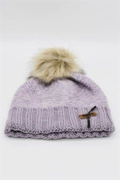 Kadın Ponponlu Örgü Bere-Lila