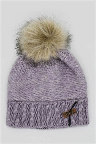 Kadın Ponponlu Örgü Bere-Lila