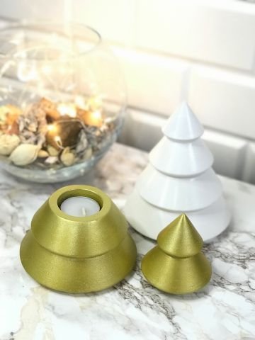 Dekoratif Yılbaşı Mumluk Tealight Mumluk Obje Biblo 2 Parça Gold