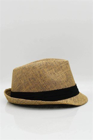 Kadın Hasır Fedora Şapka - Camel