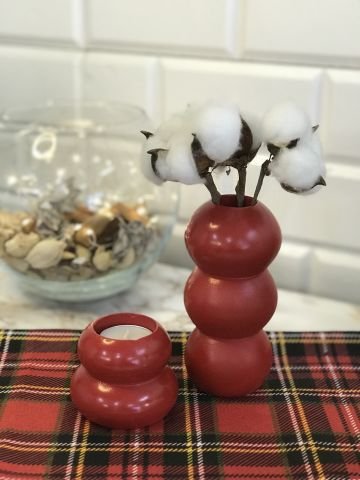 Tealight Mumluk Ve Vazo Seti 2'li Set Hediyelik Kırmızı