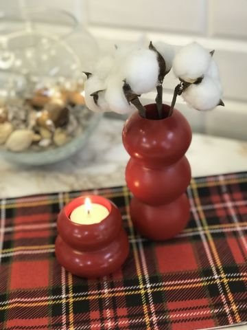 Tealight Mumluk Ve Vazo Seti 2'li Set Hediyelik Kırmızı