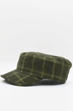 Kastro Model Ekose Keten Yazlık Erkek Şapka Yeşil Yeşil