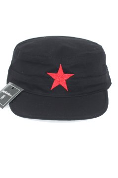 Unisex Castro Şapka Kasket Haki Siyah Yıldız Nakışlı Set