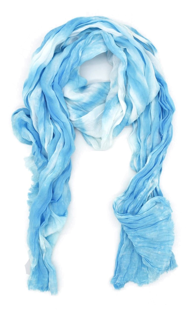 Batikli Kenarları Püsküllü Mavi Şal