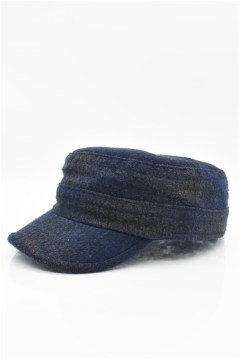 Erkek Kışlık Yün Kep Fidel Castro Şapka-Siyah Mavi