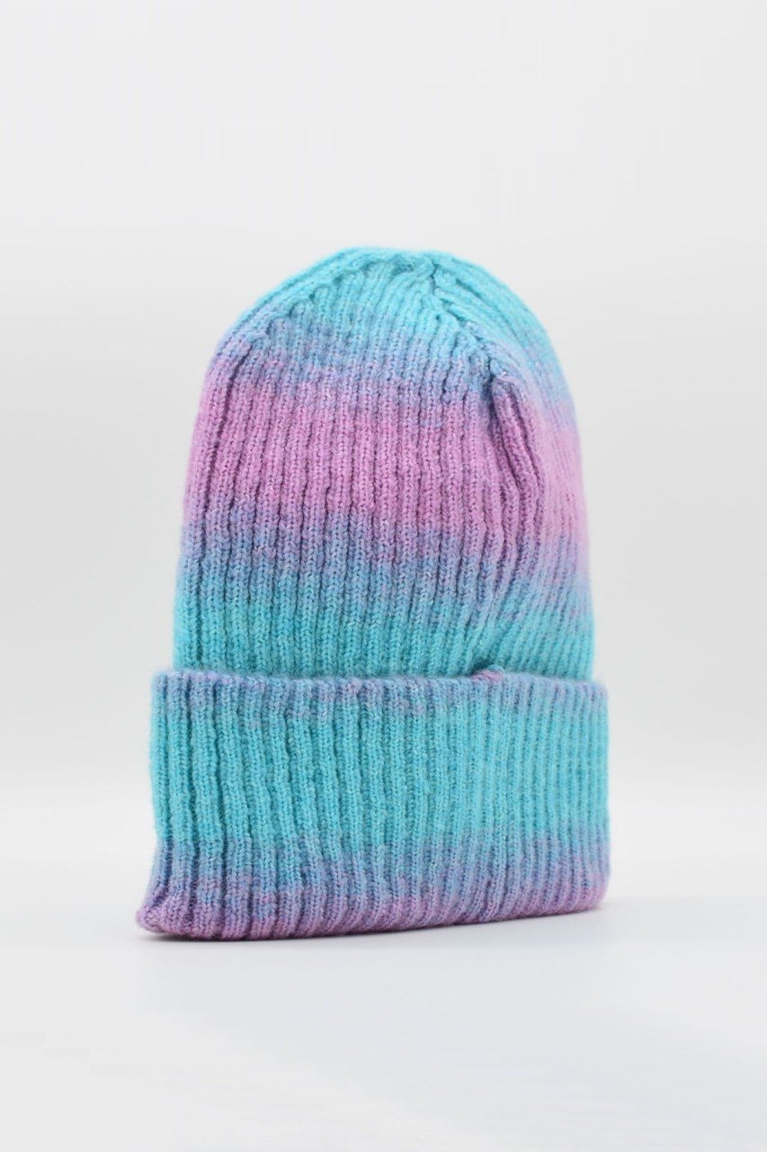 Kadın Pembe-Mavi Space Batikli Triko Bere