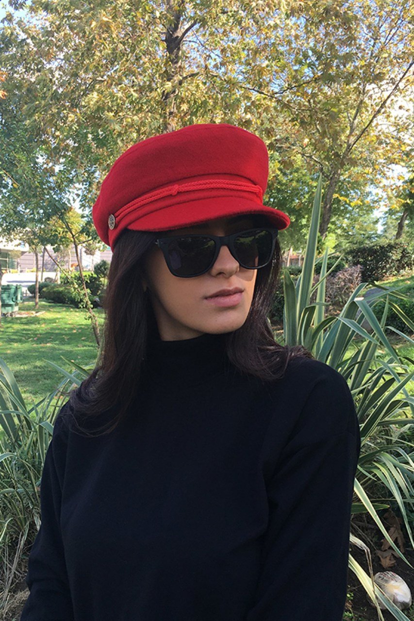 Denizci Tipi Kaşe Kırmızı Kasket