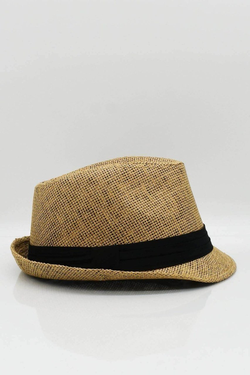 Kadın Hasır Fedora Şapka - Camel