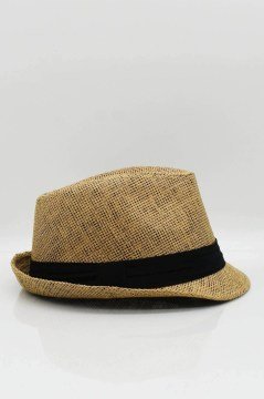 Kadın Hasır Fedora Şapka - Camel