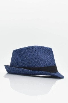 Kadın Hasır Fedora Şapka - Lacivert