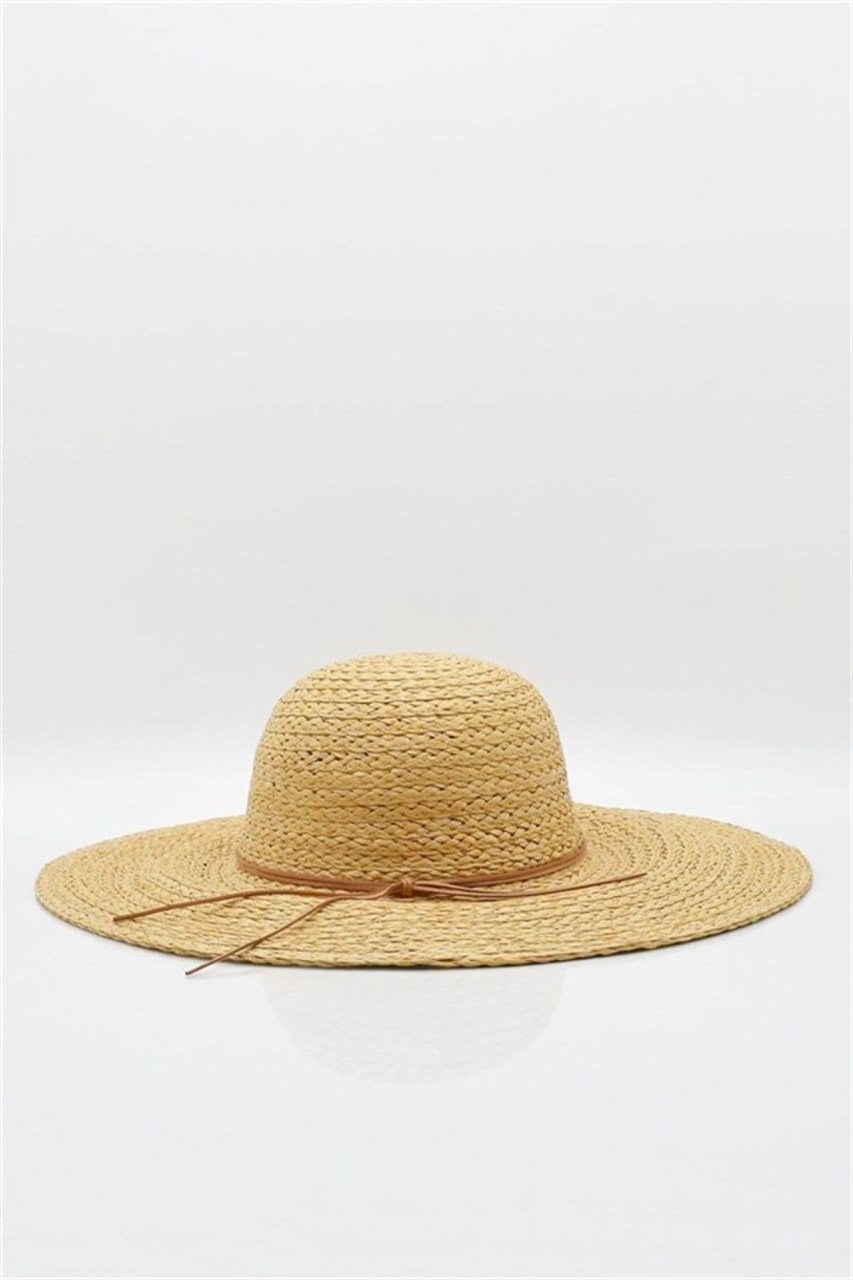 Kadın Doğal Rafya Geniş Kenarlı Plaj Şapkası