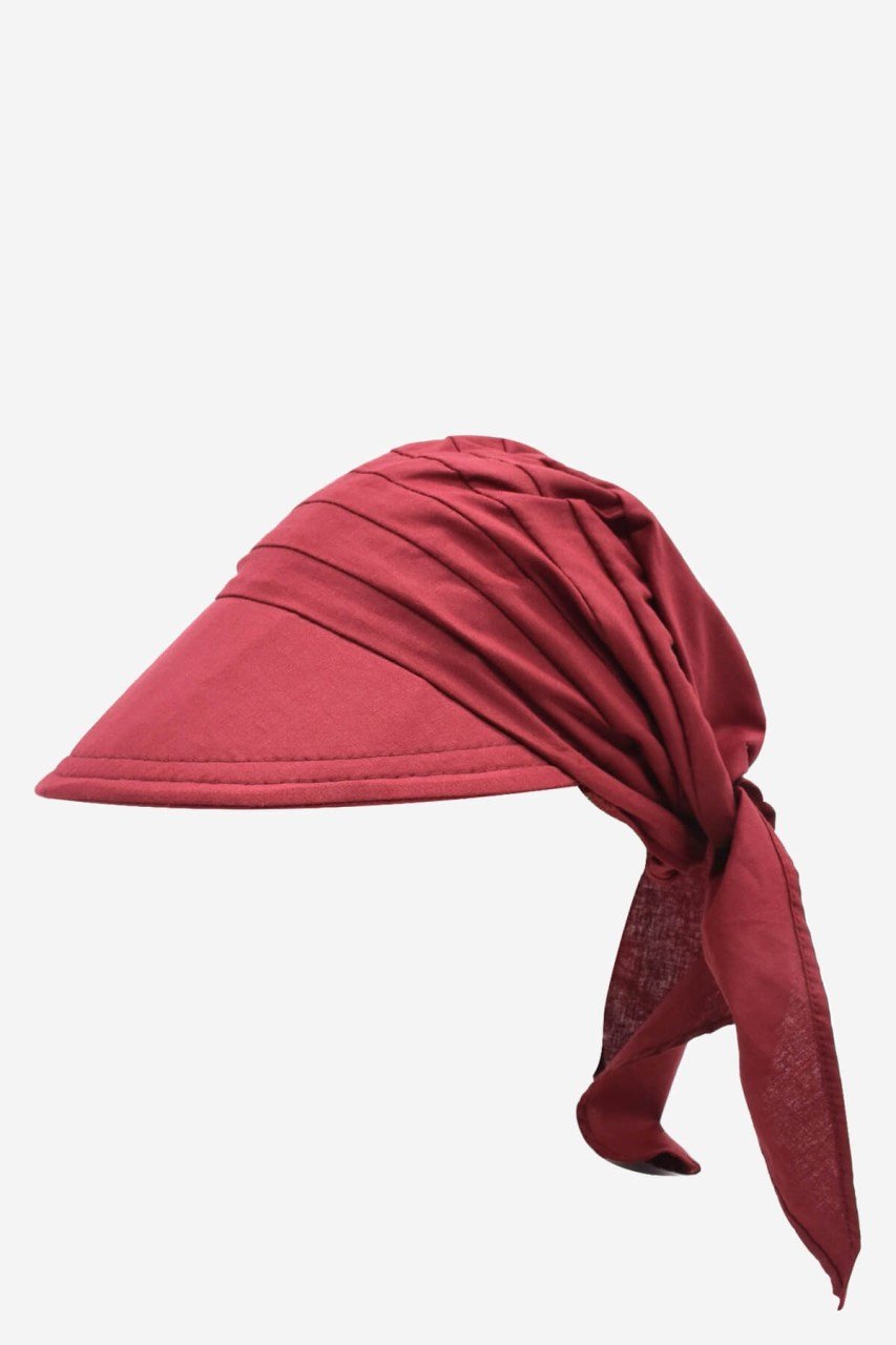 Kadın Safari Şapka Bağlamalı Eşarp Siperli Bandana Plaj Şapkası - Bordo