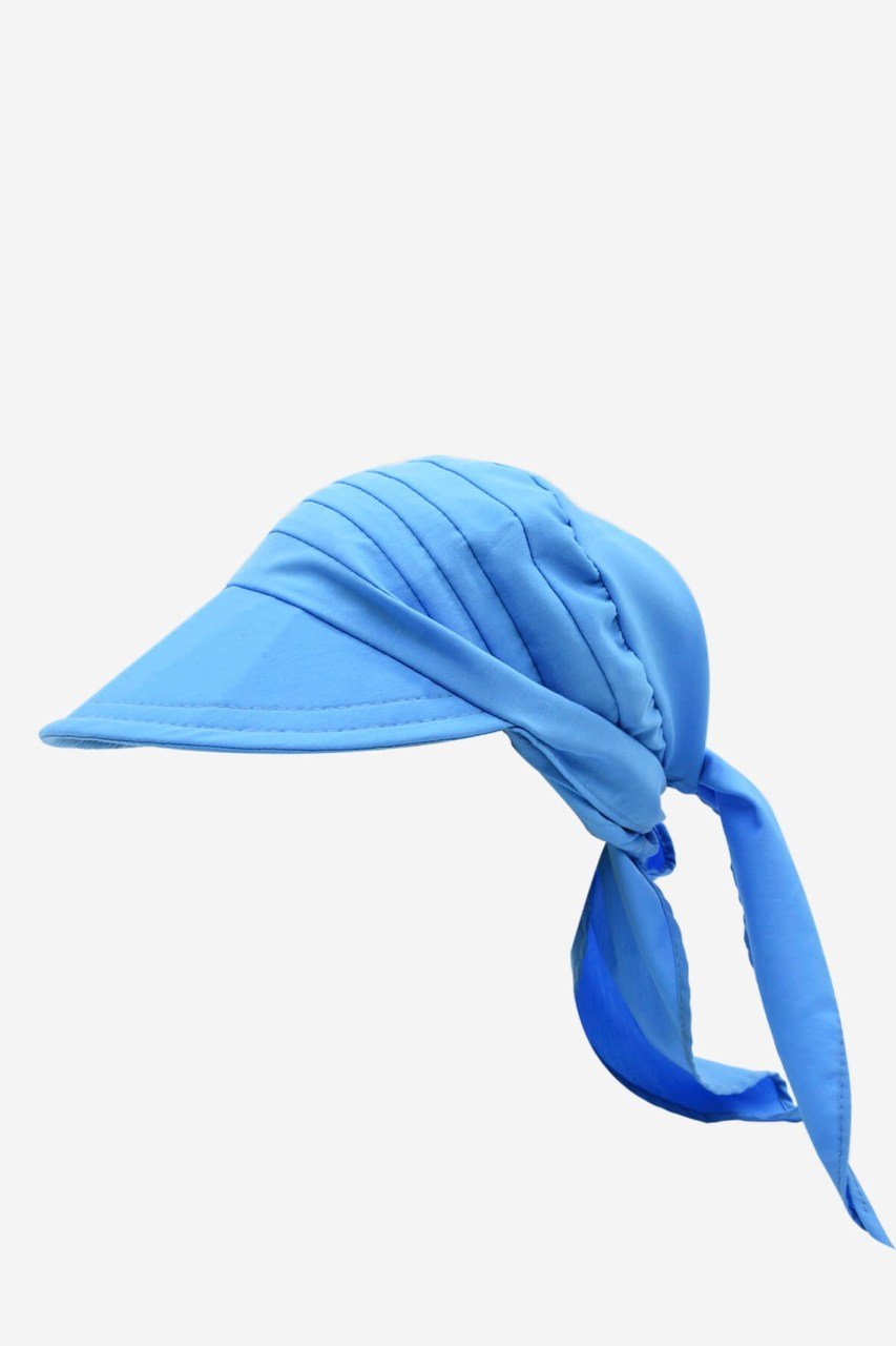 Kadın Safari Şapka Bağlamalı Eşarp Siperli Bandana Plaj Şapkası - Mavi
