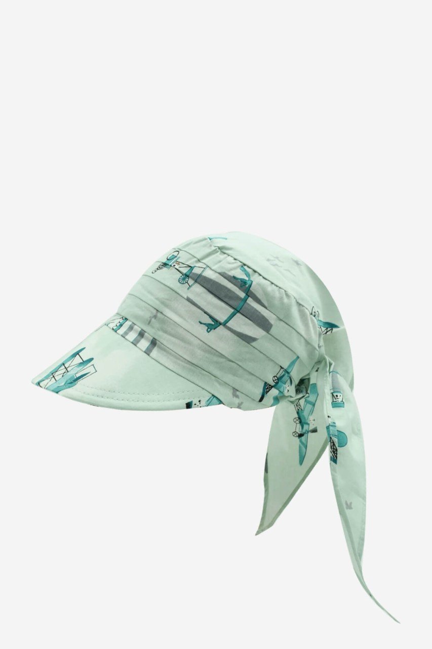 Kadın Safari Şapka Bağlamalı Eşarp Siperli Desenli Plaj Şapkası - Mint