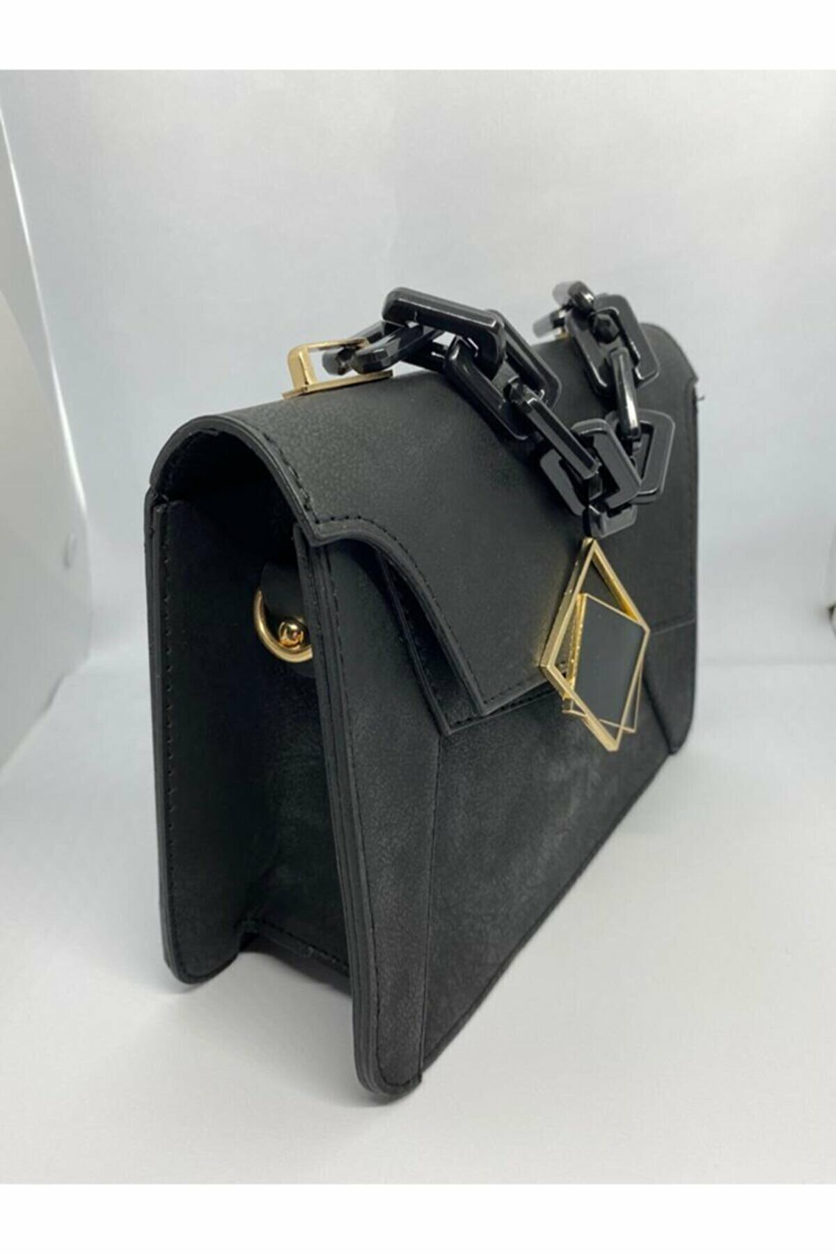 Kadın Siyah Kare Tokalı El ve Omuz Çantası Tek Beden - SİYAH