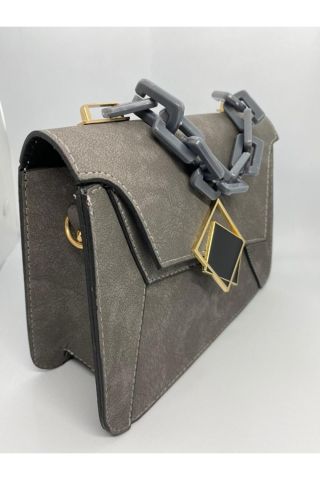 Kadın Siyah Kare Tokalı El ve Omuz Çantası Tek Beden - Gri