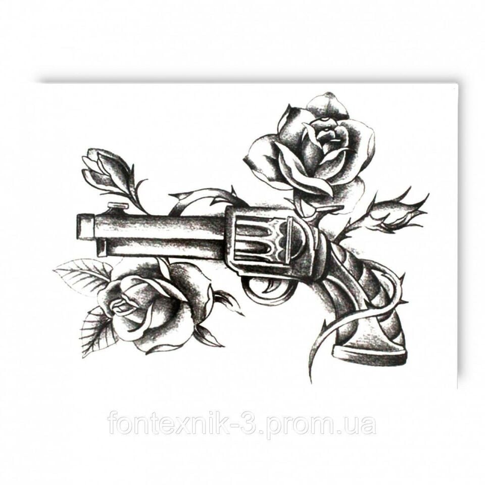 Gerçekçi Geçici Silah ve Gül Dövme Tattoo