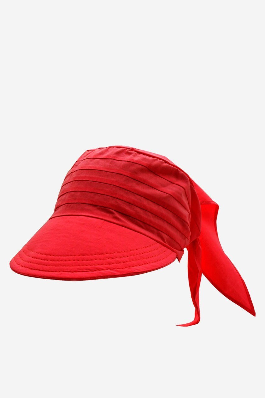 Kadın Safari Şapka Bağlamalı Eşarp Siperli Bandana Plaj Şapkası Kırmızı