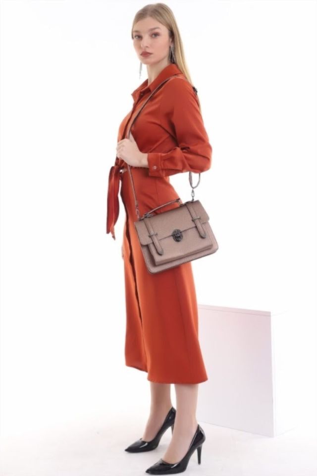 Kadın Gri Tokalı El Ve Omuz Çantası Tek Beden - Metalik