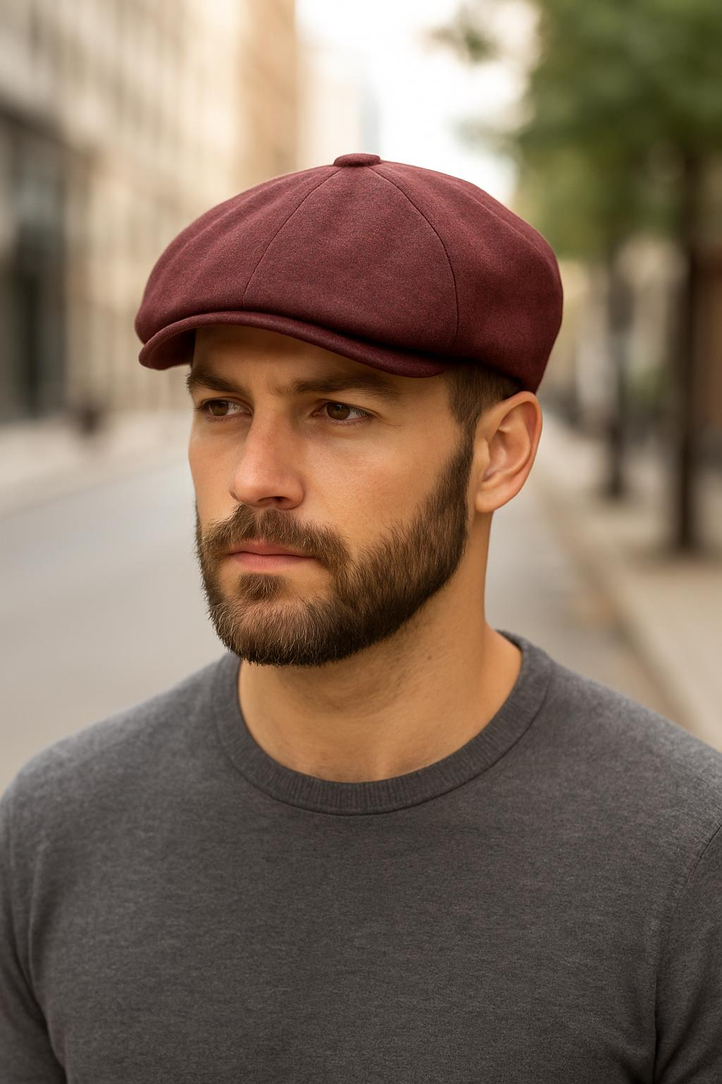 Ingiliz Stili London Yazlık Kasket Keten Bordo Şapka