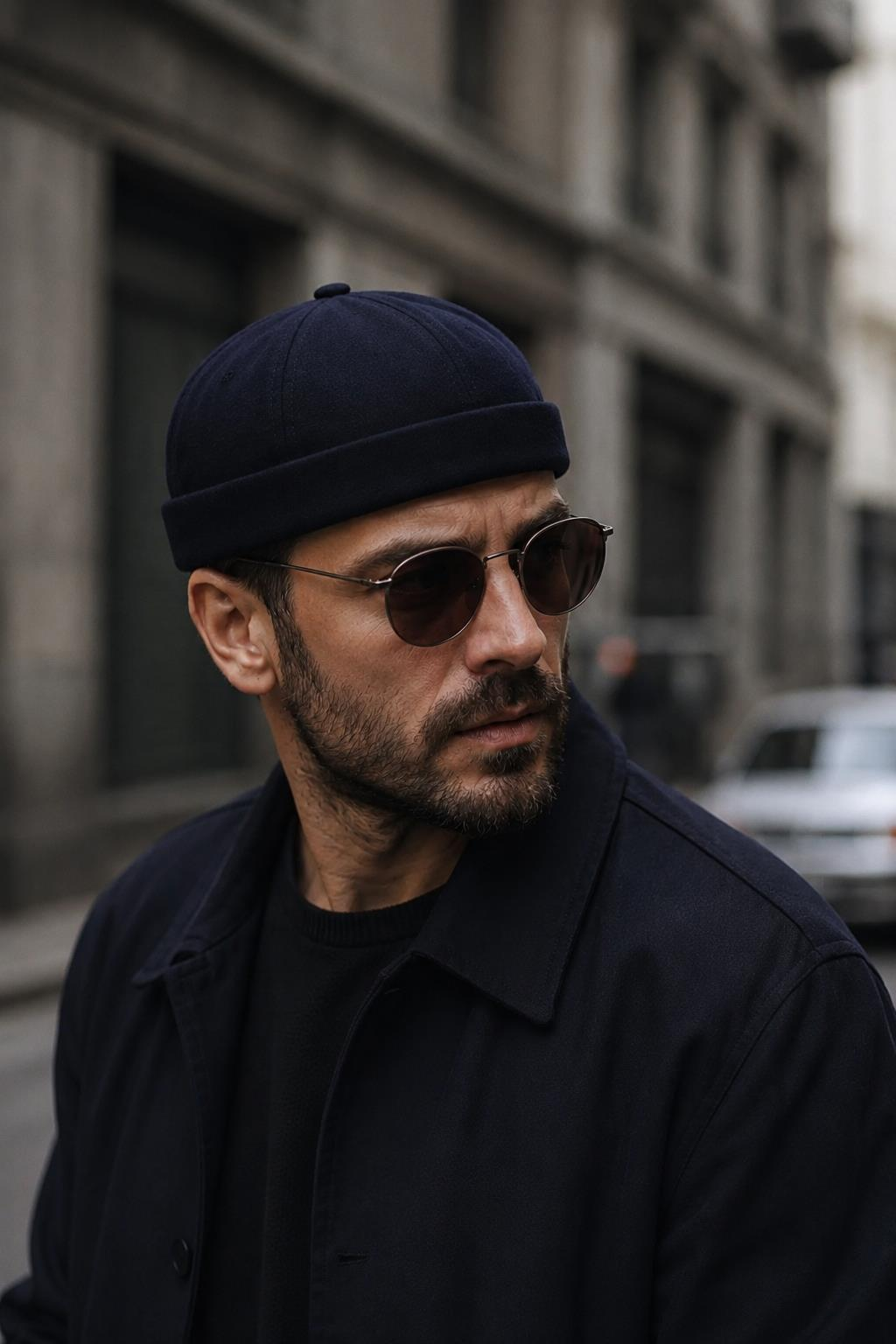Kışlık Takke Hiphop Erkek Takke Şapka Docker koyu lacivert