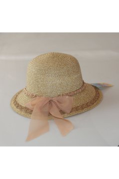 Genç Kız Hasır Panama Şapka Plaj Şapkası Kurdeleli Aksesuarlı Bej