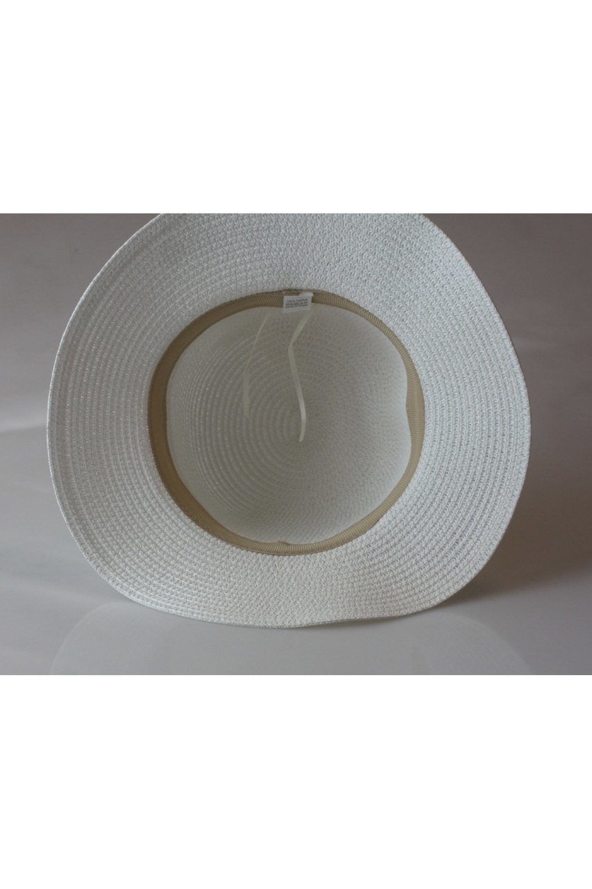 Kadın Hasır Panama Şapka Plaj Şapkası Kurdaleli Beyaz