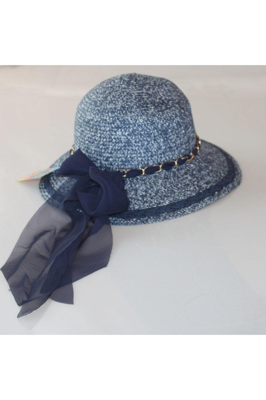 Genç Kız Hasır Panama Şapka Plaj Şapkası Kurdeleli Aksesuarlı Mavi