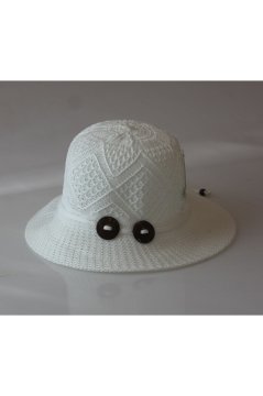 Kadın Hasır Panama Şapka Plaj Şapkası Düğme Aksesuarlı Beyaz