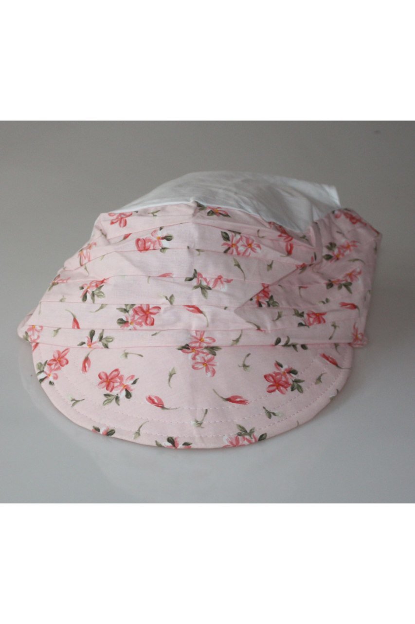 Çocuk Safari Şapka Bağlamalı Eşarp Siperli Bandana Plaj Şapkası penbe çiçek desenli